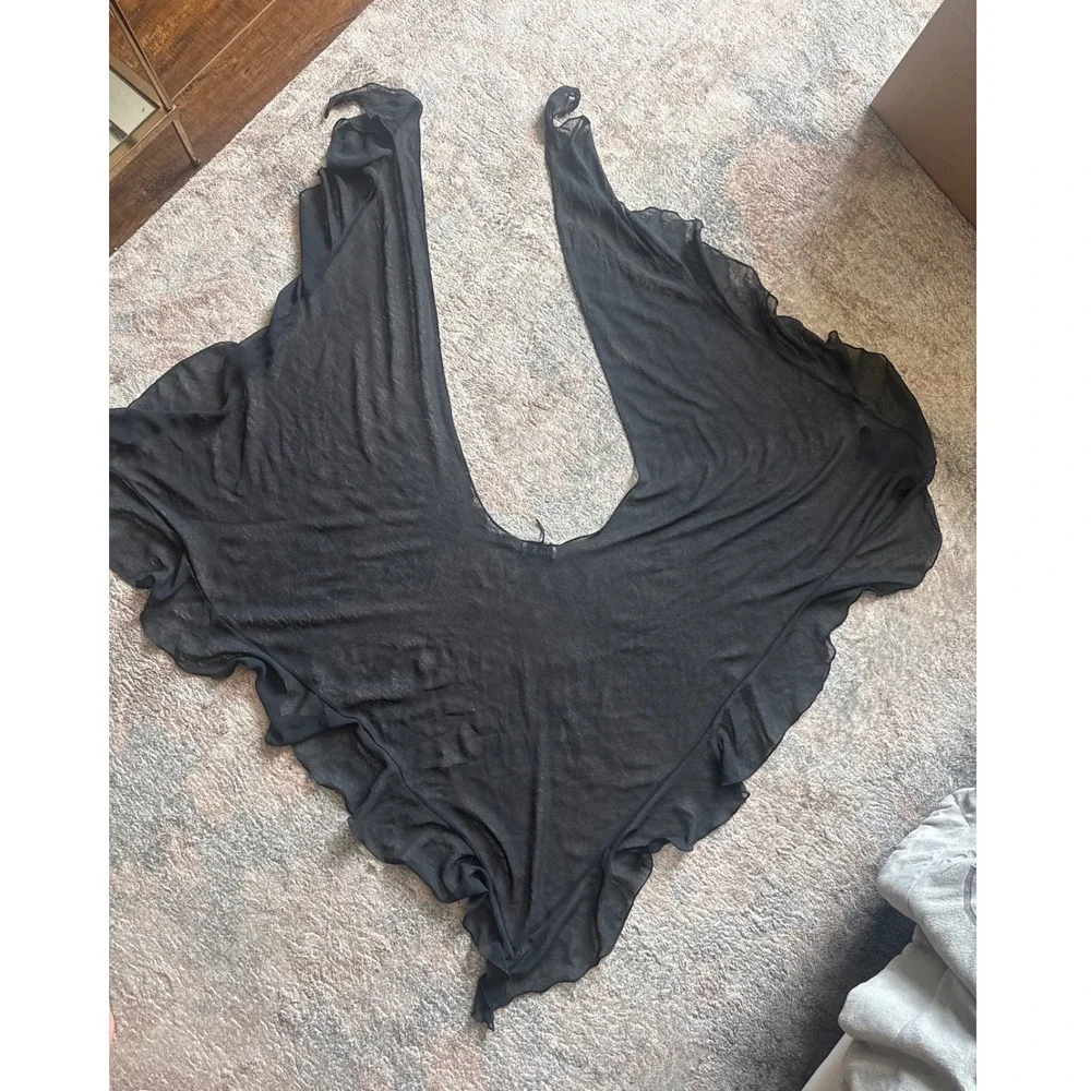 JBS Ltd Sheer Black Ruffle Wrap Shawl Multi Way Sarong Cover Up One Size